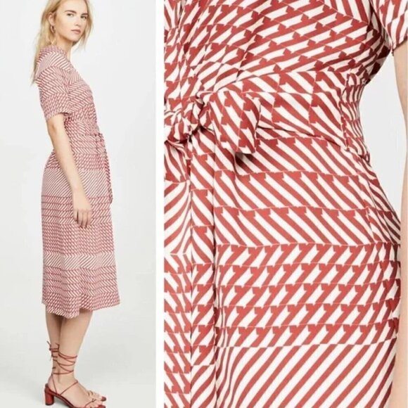 Joie Cata Wrap Dress 10 Midi Red Patchwork Pattern Stripe - Picture 11 of 15